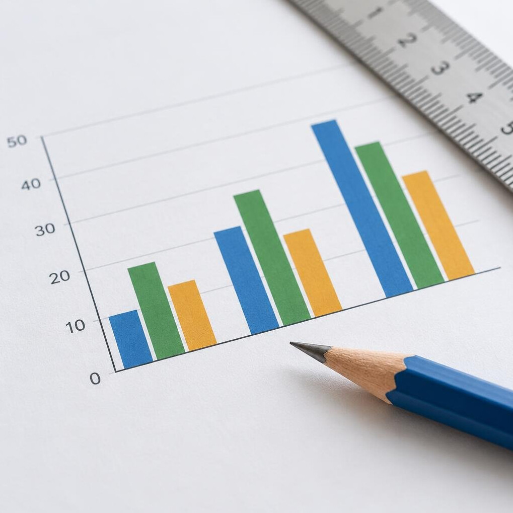 Printed bar chart on paper with a pencil