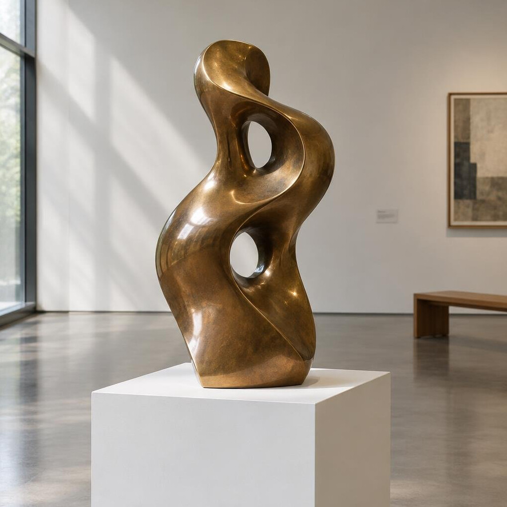 Abstract bronze sculpture in a museum gallery